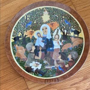 Decorative Plate with Brown and Multicolor Design